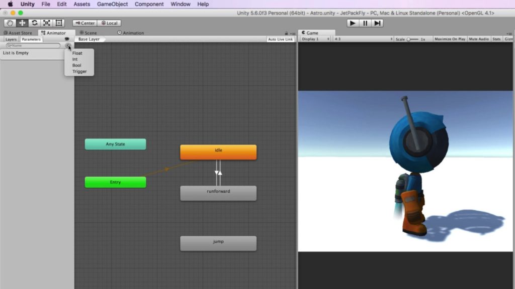 Creating a Jet Pack Fly Animation and code for Astrodude Part 1
